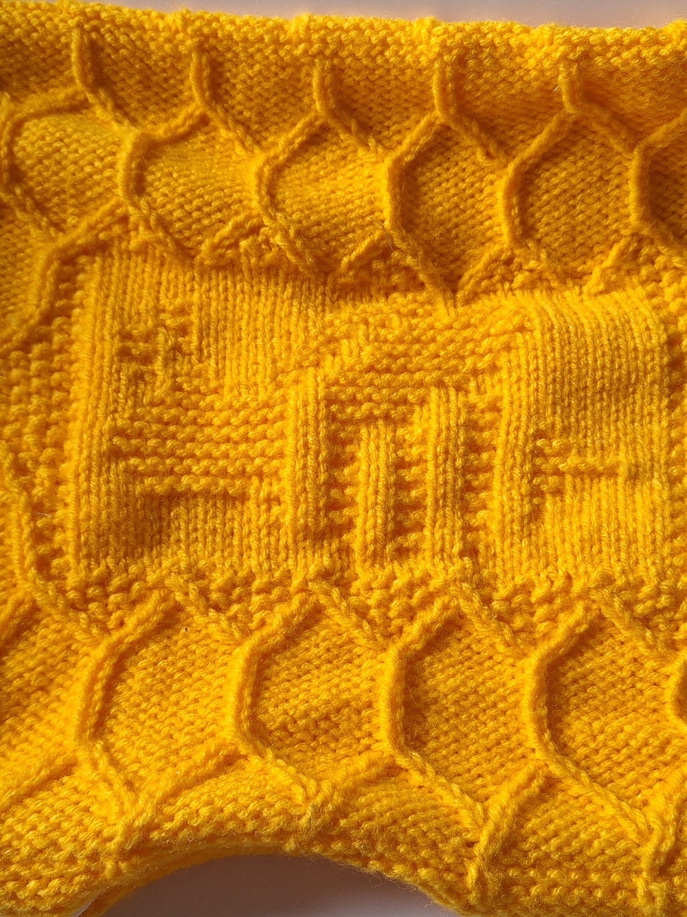 Bright Yellow Knit Pillow Cover - Honeycomb & Bee Design